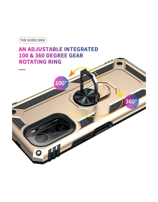 Newface Xiaomi Poco F3 Kılıf Sofya Yüzüklü Silikon Kapak - Gold