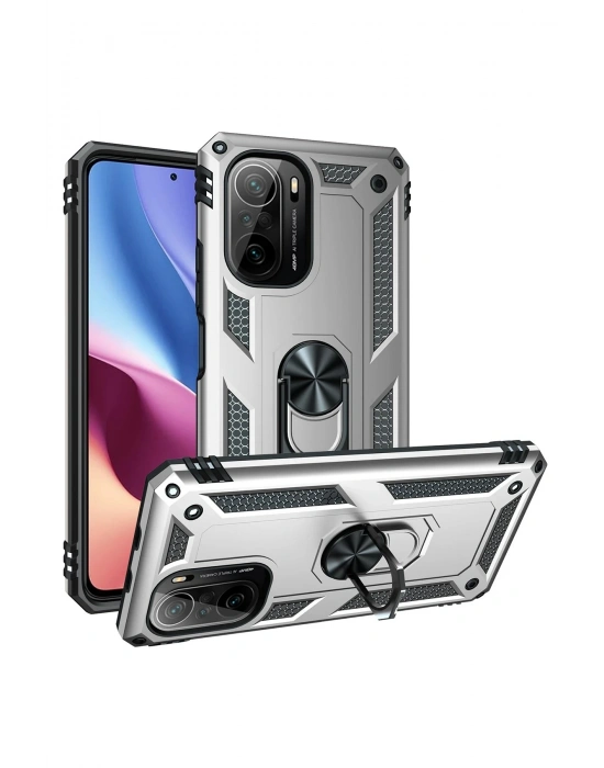 Newface Xiaomi Poco F3 Kılıf Sofya Yüzüklü Silikon Kapak - Gümüş