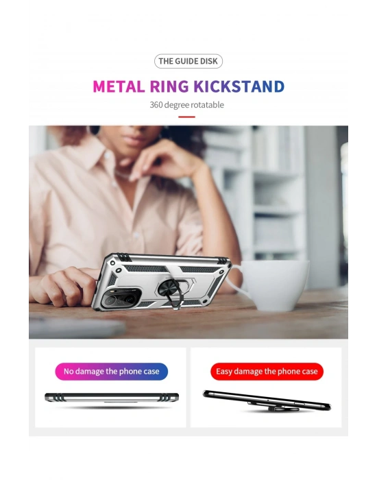 Newface Xiaomi Poco F3 Kılıf Sofya Yüzüklü Silikon Kapak - Gümüş