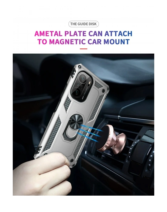 Newface Xiaomi Poco F3 Kılıf Sofya Yüzüklü Silikon Kapak - Gümüş