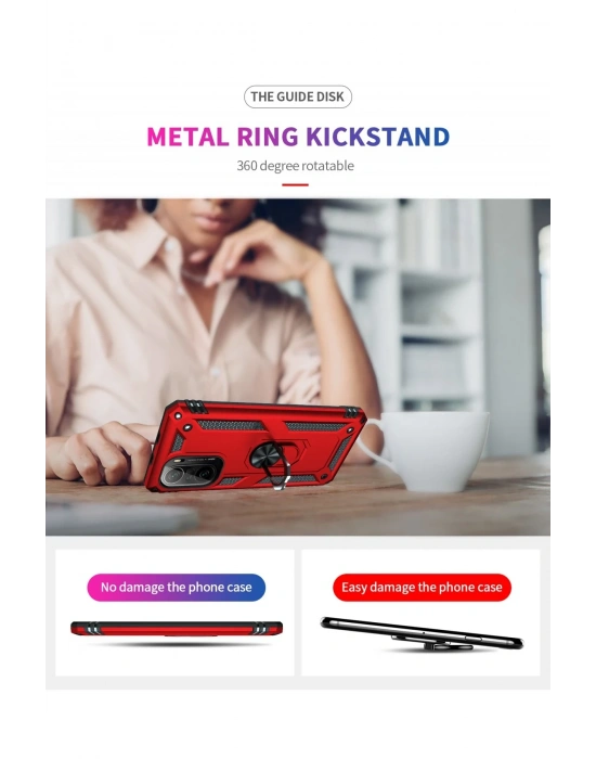 Newface Xiaomi Poco F3 Kılıf Sofya Yüzüklü Silikon Kapak - Kırmızı