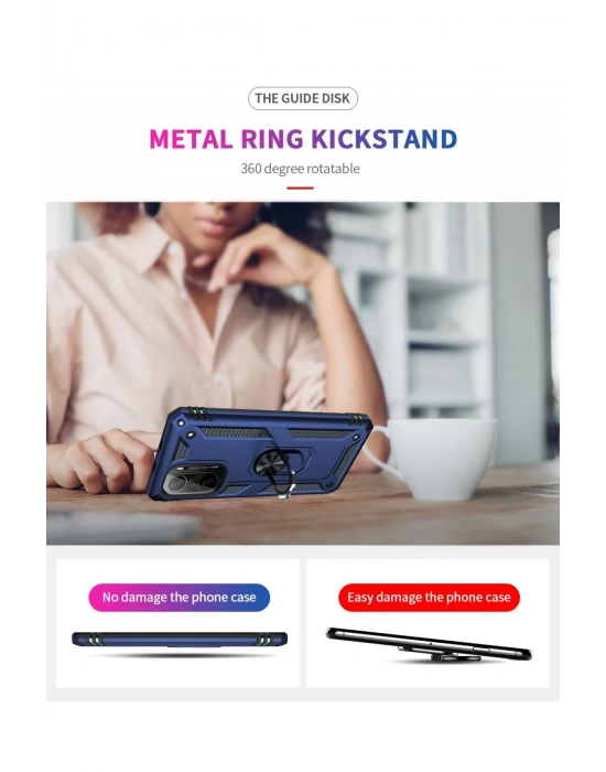 Newface Xiaomi Poco F3 Kılıf Sofya Yüzüklü Silikon Kapak - Lacivert