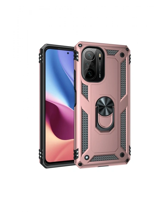 Newface Xiaomi Poco F3 Kılıf Sofya Yüzüklü Silikon Kapak - Rose