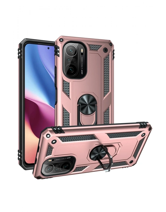 Newface Xiaomi Poco F3 Kılıf Sofya Yüzüklü Silikon Kapak - Rose