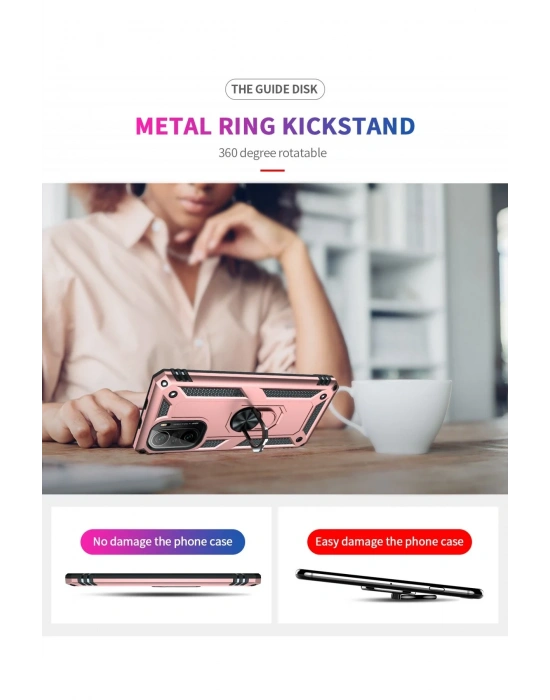 Newface Xiaomi Poco F3 Kılıf Sofya Yüzüklü Silikon Kapak - Rose