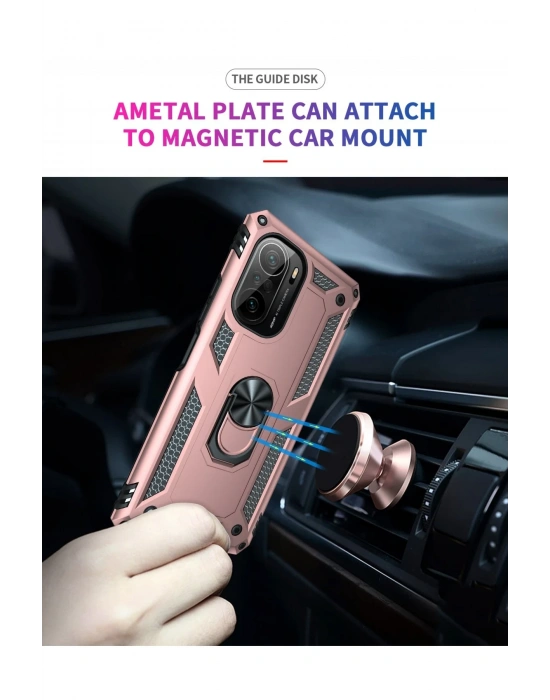 Newface Xiaomi Poco F3 Kılıf Sofya Yüzüklü Silikon Kapak - Rose