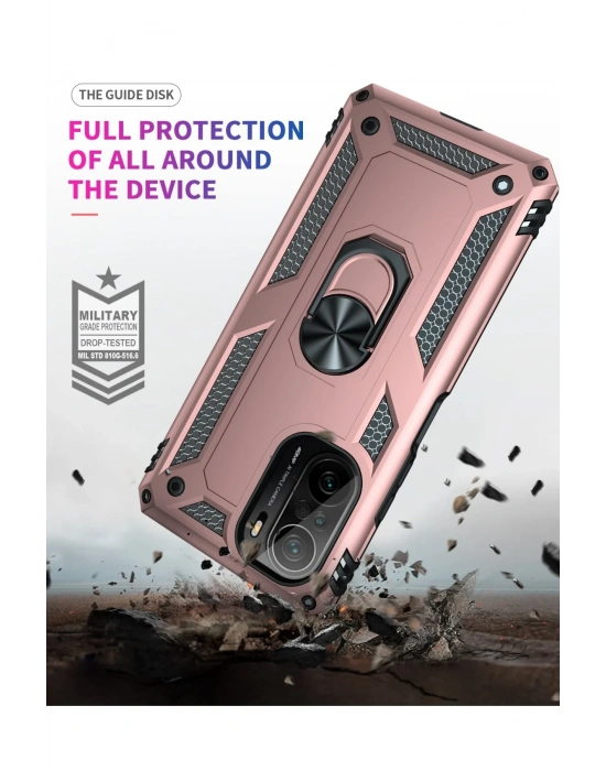 Newface Xiaomi Poco F3 Kılıf Sofya Yüzüklü Silikon Kapak - Rose