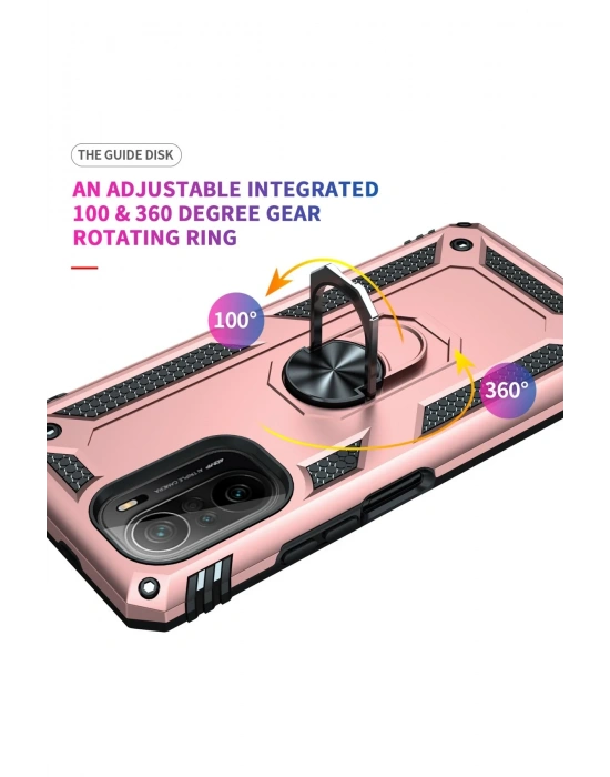 Newface Xiaomi Poco F3 Kılıf Sofya Yüzüklü Silikon Kapak - Rose