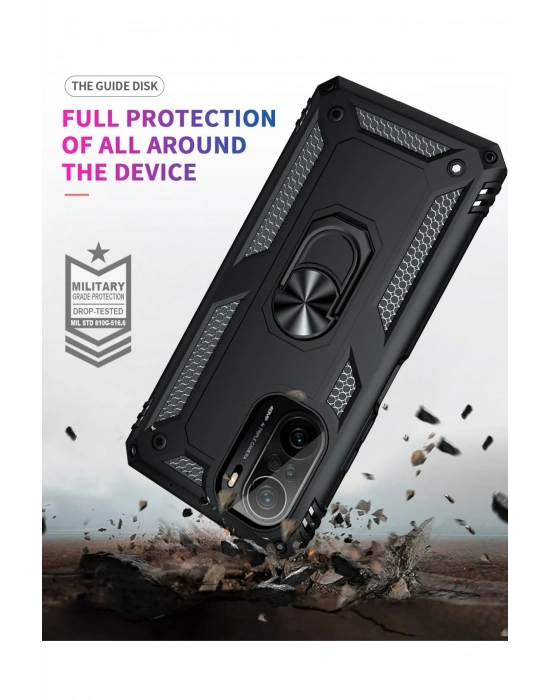 Newface Xiaomi Poco F3 Kılıf Sofya Yüzüklü Silikon Kapak - Siyah