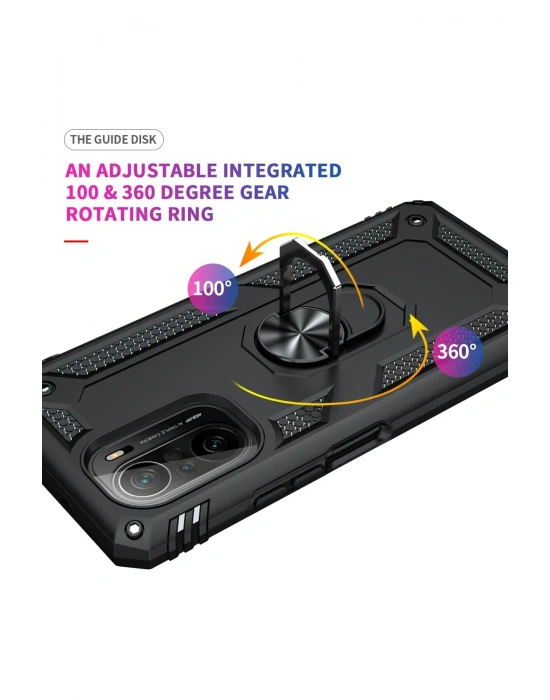 Newface Xiaomi Poco F3 Kılıf Sofya Yüzüklü Silikon Kapak - Siyah