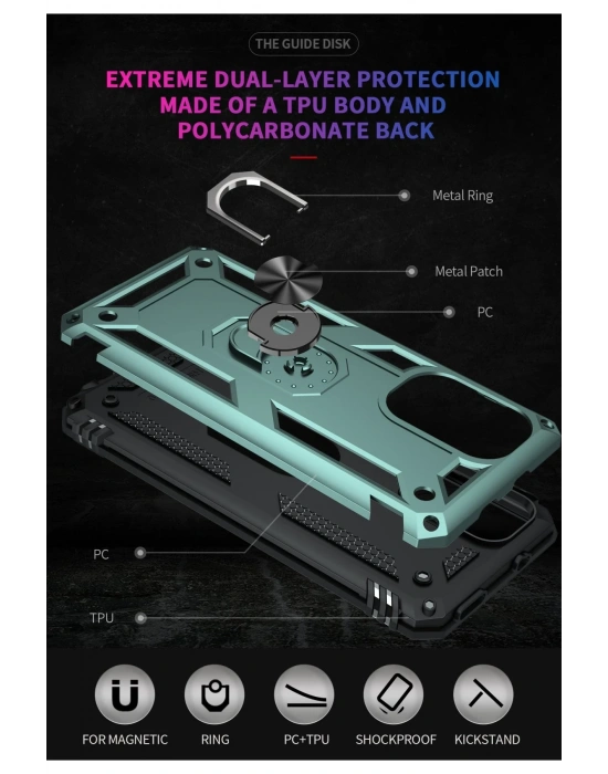 Newface Xiaomi Poco F3 Kılıf Sofya Yüzüklü Silikon Kapak - Yeşil