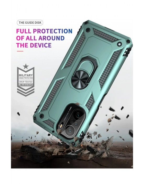 Newface Xiaomi Poco F3 Kılıf Sofya Yüzüklü Silikon Kapak - Yeşil