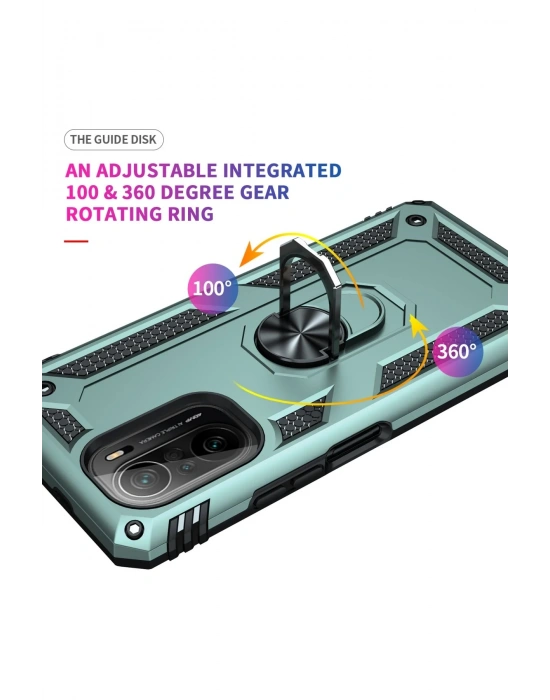 Newface Xiaomi Poco F3 Kılıf Sofya Yüzüklü Silikon Kapak - Yeşil