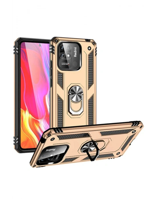 Newface Xiaomi Redmi 10C Kılıf Sofya Yüzüklü Silikon Kapak - Gold