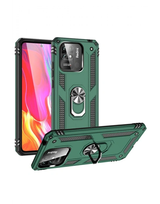 Newface Xiaomi Redmi 10C Kılıf Sofya Yüzüklü Silikon Kapak - Yeşil