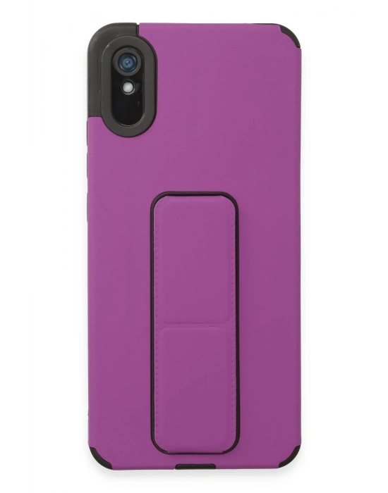 Newface Xiaomi Redmi 9A Kılıf Mega Standlı Silikon - Mor