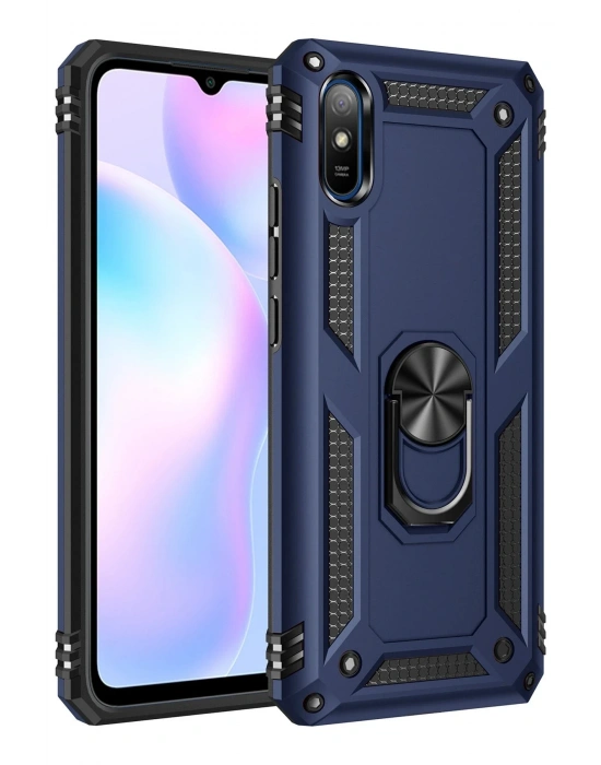 Newface Xiaomi Redmi 9A Kılıf Sofya Yüzüklü Silikon Kapak - Lacivert