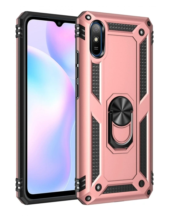 Newface Xiaomi Redmi 9A Kılıf Sofya Yüzüklü Silikon Kapak - Rose