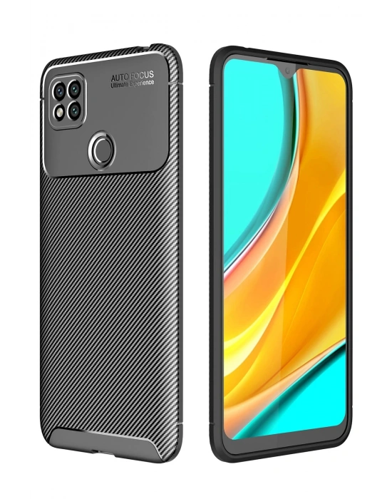 Newface Xiaomi Redmi 9C Kılıf Auto Focus Karbon Kapak - Siyah