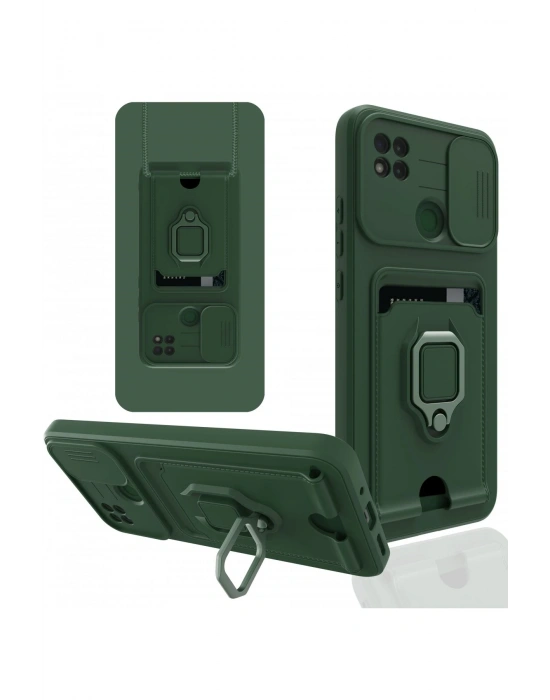 Newface Xiaomi Redmi 9C Kılıf Zuma Kartvizitli Yüzüklü Silikon - Yeşil