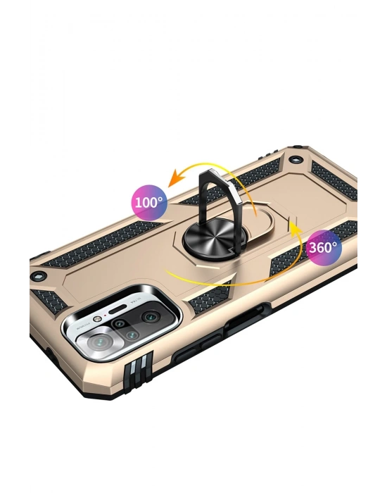 Newface Xiaomi Redmi Note 10 Pro Kılıf Sofya Yüzüklü Silikon Kapak - Gold