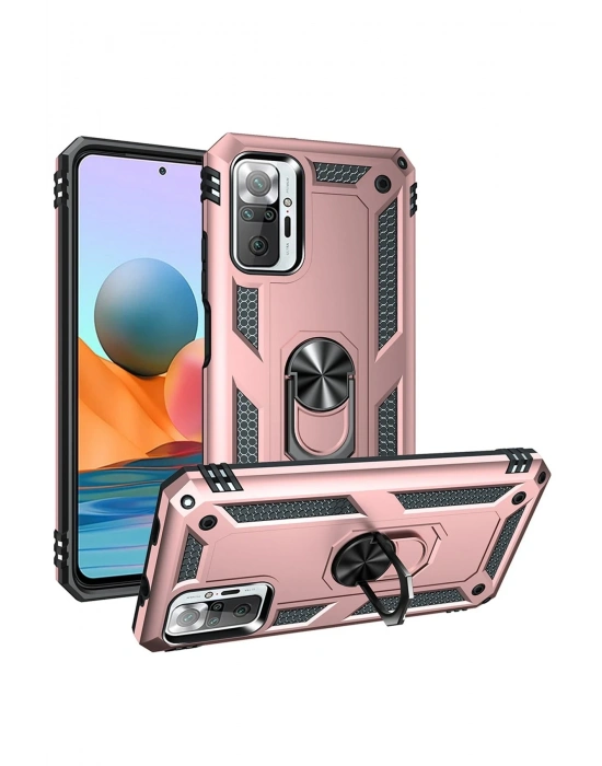 Newface Xiaomi Redmi Note 10 Pro Kılıf Sofya Yüzüklü Silikon Kapak - Rose