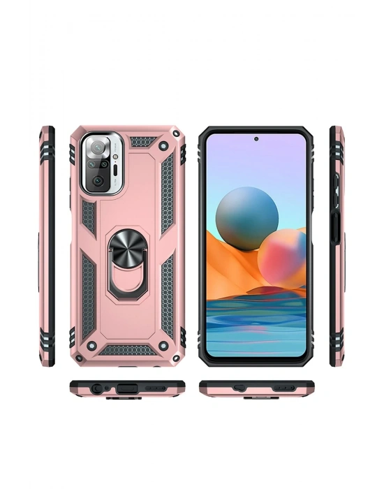 Newface Xiaomi Redmi Note 10 Pro Kılıf Sofya Yüzüklü Silikon Kapak - Rose