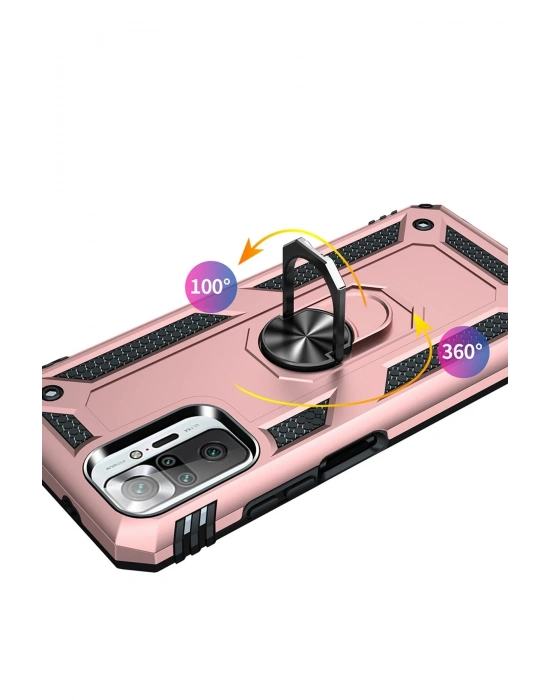 Newface Xiaomi Redmi Note 10 Pro Kılıf Sofya Yüzüklü Silikon Kapak - Rose