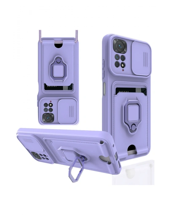 Newface Xiaomi Redmi Note 11 Pro Kılıf Zuma Kartvizitli Yüzüklü Silikon - Lila