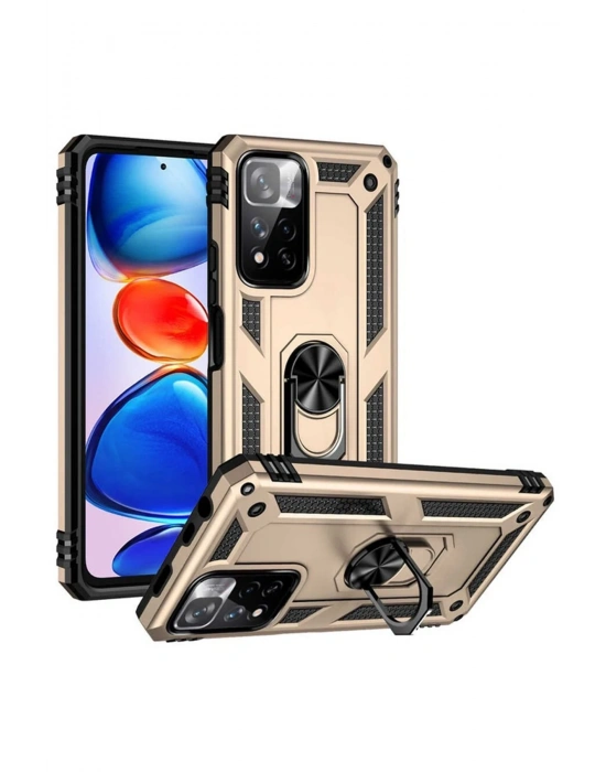 Newface Xiaomi Redmi Note 11 Pro Plus 5G Kılıf Sofya Yüzüklü Silikon Kapak - Gold