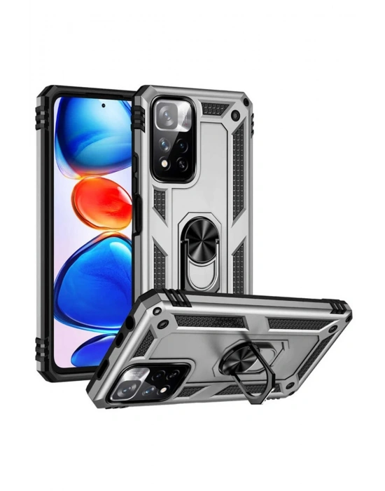 Newface Xiaomi Redmi Note 11 Pro Plus 5G Kılıf Sofya Yüzüklü Silikon Kapak - Gümüş