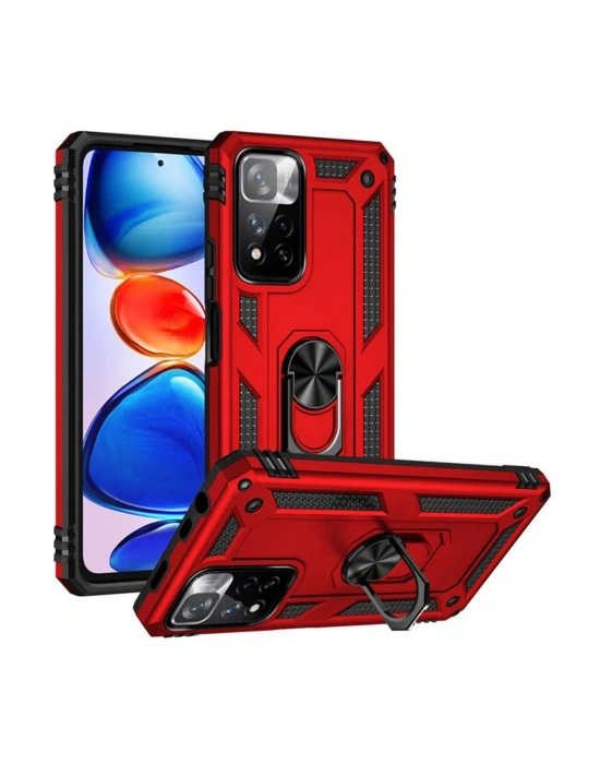 Newface Xiaomi Redmi Note 11 Pro Plus 5G Kılıf Sofya Yüzüklü Silikon Kapak - Kırmızı