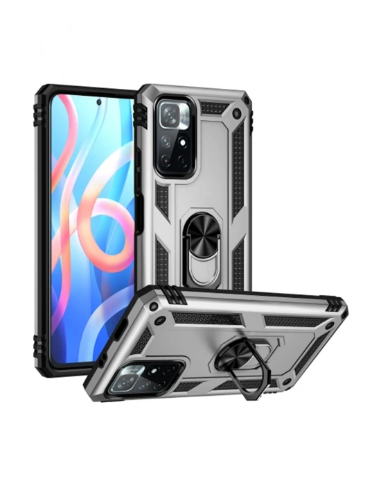 Newface Xiaomi Redmi Note 11T Kılıf Sofya Yüzüklü Silikon Kapak - Gümüş