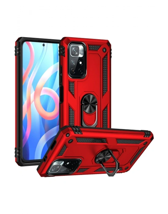 Newface Xiaomi Redmi Note 11T Kılıf Sofya Yüzüklü Silikon Kapak - Kırmızı