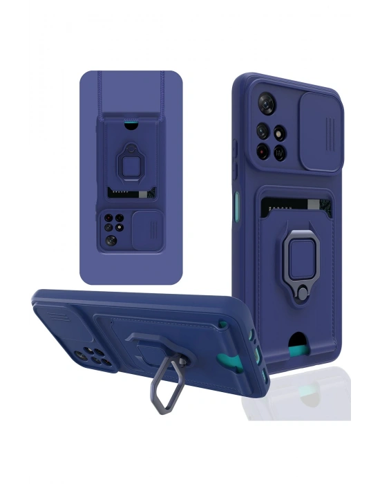 Newface Xiaomi Redmi Note 11T Kılıf Zuma Kartvizitli Yüzüklü Silikon - Lacivert