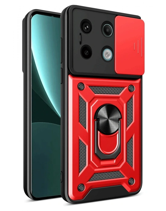 Newface Xiaomi Redmi Note 13 Pro 4G Pars Lens Yüzüklü Silikon - Kırmızı