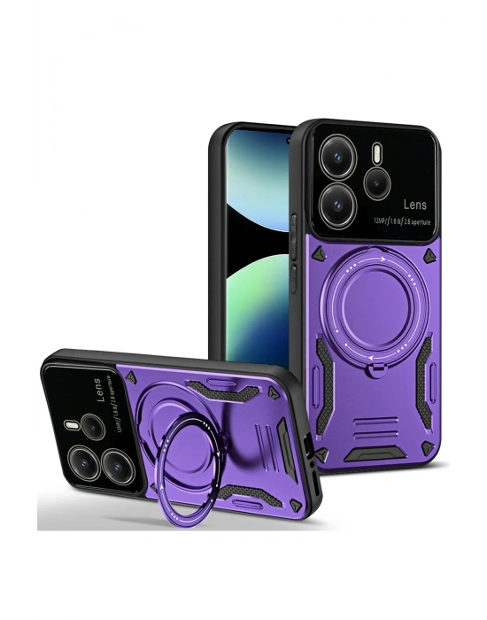 Newface Xiaomi Redmi Note 14 4G Kılıf Joy Lens Standlı Kapak - Mor