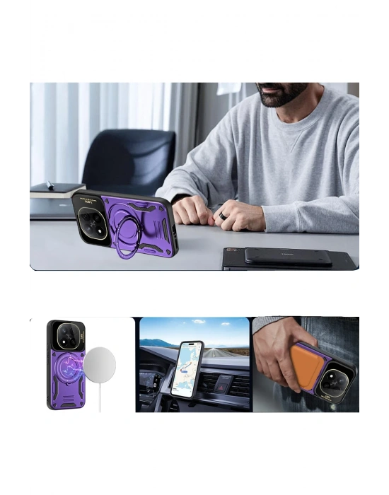 Newface Xiaomi Redmi Note 14 4G Kılıf Joy Lens Standlı Kapak - Mor