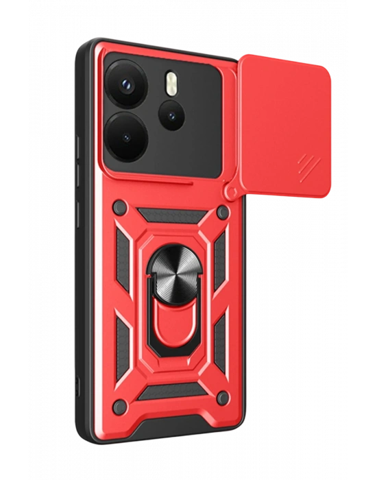 Newface Xiaomi Redmi Note 14 4G Pars Lens Yüzüklü Silikon - Kırmızı