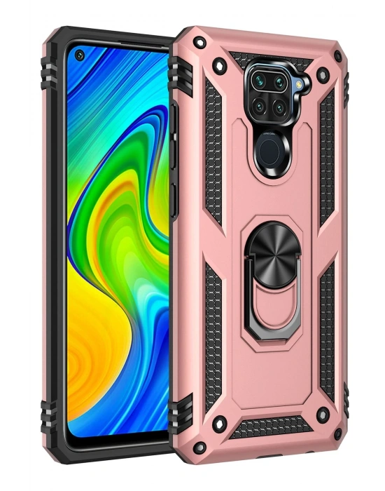Newface Xiaomi Redmi Note 9 Kılıf Sofya Yüzüklü Silikon Kapak - Rose