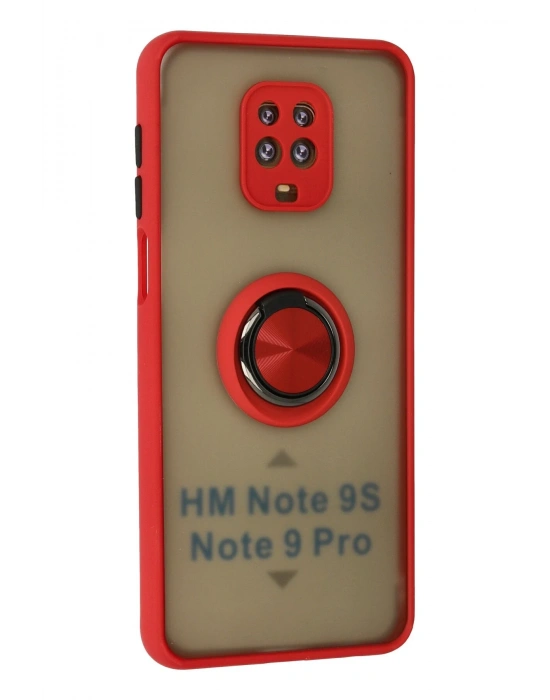 Newface Xiaomi Redmi Note 9 Pro Kılıf Montreal Yüzüklü Silikon Kapak - Kırmızı