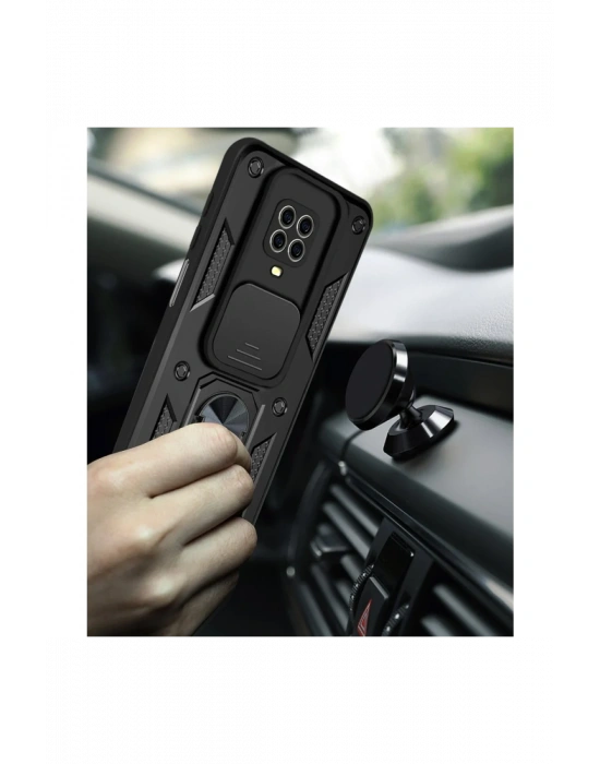 Newface Xiaomi Redmi Note 9 Pro Kılıf Pars Lens Yüzüklü Silikon - Siyah