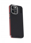 Joko iPhone 15 Pro Max Kılıf Aramid 600D Kevlar Karbon Fiber Magsafe Kapak - Kırmızı