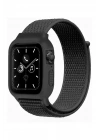 Newface Apple Watch 38mm Hasırlı Cırtcırtlı Kasalı Kordon - Siyah