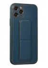 Newface iPhone 11 Pro Kılıf Coco Deri Standlı Kapak - Mavi