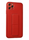 Newface iPhone 11 Pro Max Kılıf Coco Deri Standlı Kapak - Kırmızı