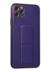 Newface iPhone 11 Pro Max Kılıf Coco Deri Standlı Kapak - Mor