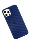 Newface iPhone 12 Pro Max Kılıf Karbon PP Silikon - Mavi