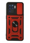Newface Oppo Reno 5 Lite Kılıf Pars Lens Yüzüklü Silikon - Kırmızı