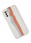 Newface Samsung Galaxy A03S Kılıf Ebruli Lansman Silikon - Beyaz-Turuncu